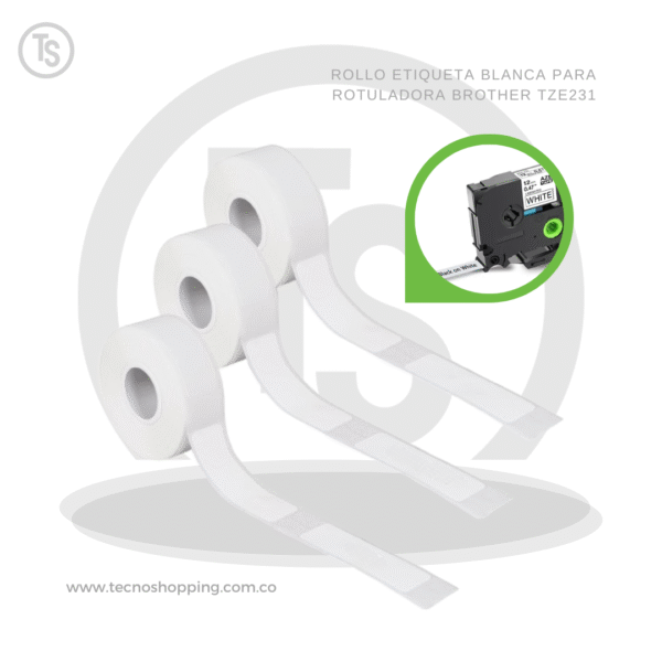 ROLLO ETIQUETA BLANCA PARA ROTULADORA BROTHER TZE231